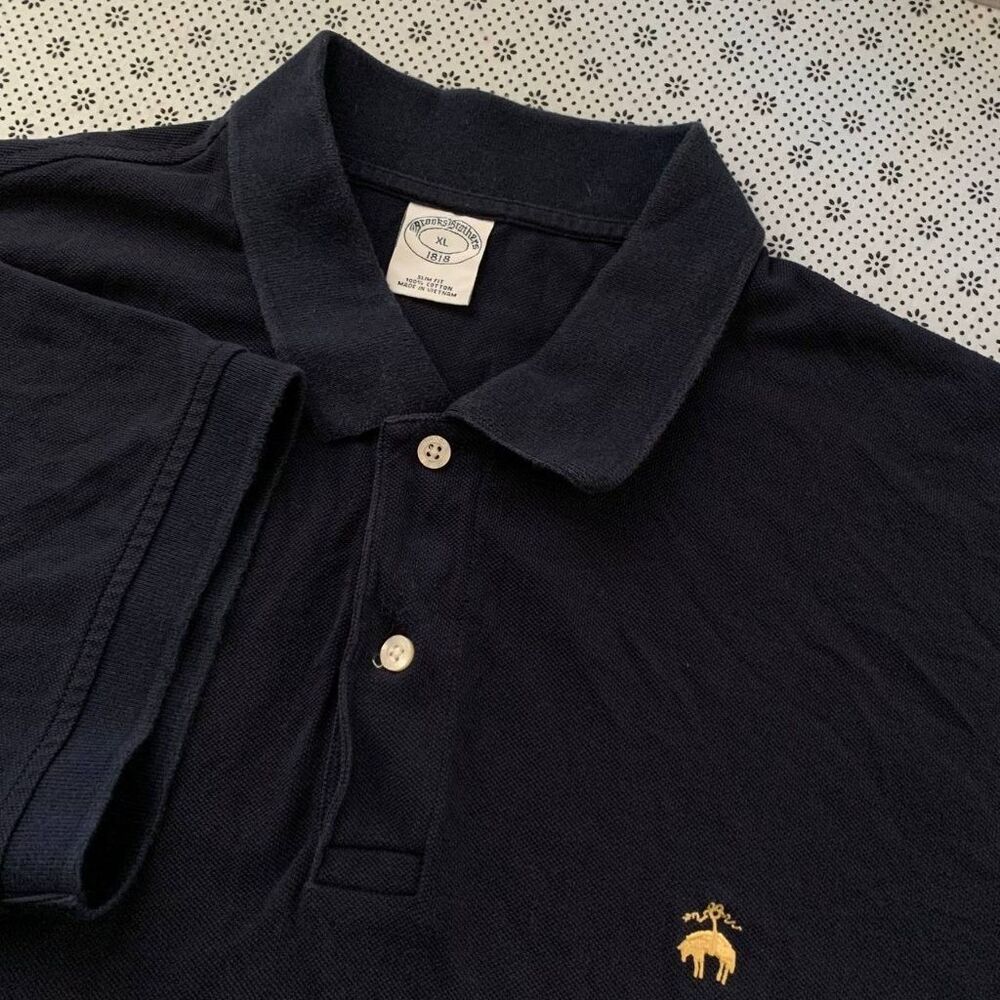 Brooks Brothers 1818 Slim Fit Navy Pique Cotton Polo Shirt Men XL